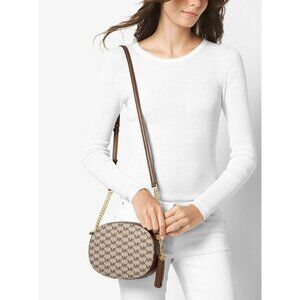 Michael Kors Womens Ginny Medium Logo Crossbody Purse Brown Staple Signature
